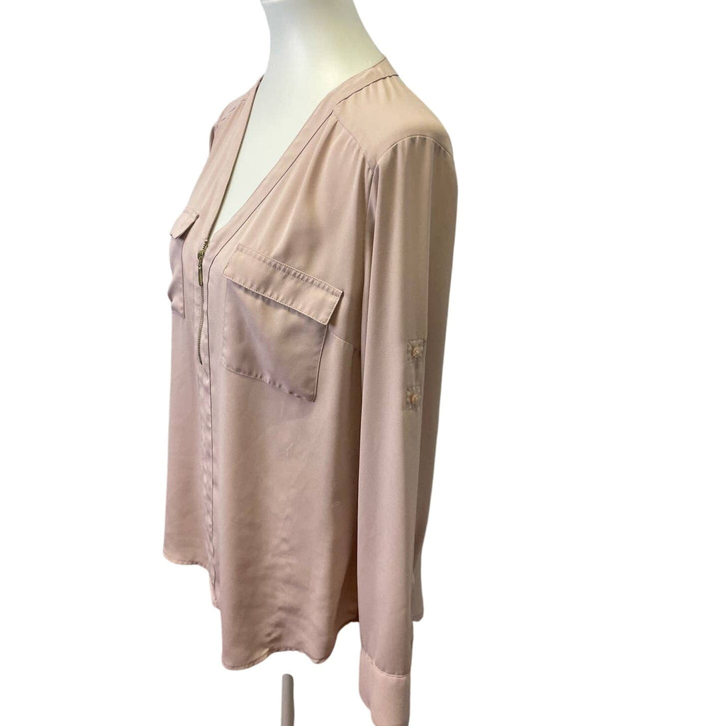 Lot of 2 Express Large Long Tabbed Sleeves Polyester 1/4 Zip V-Neck Blouses Tops