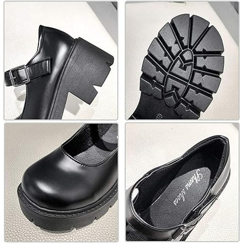 New Womens Size 11 Black Faux Leather 2.5" Platform Heel Mary Jane Chunky Shoes