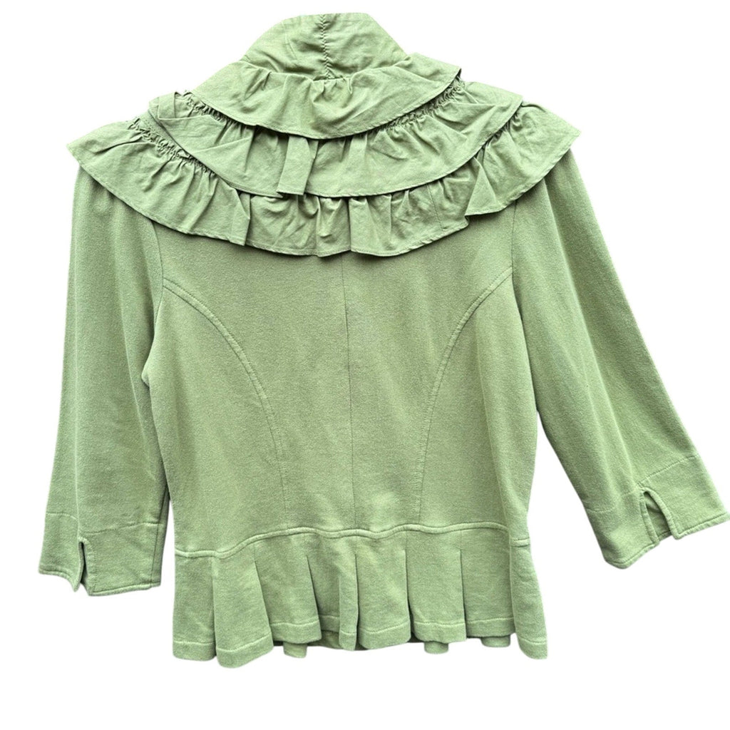 NWT New Bleu Bayou Womens Small Green Ruffle 3/4 Sleeve Button Up Jacket