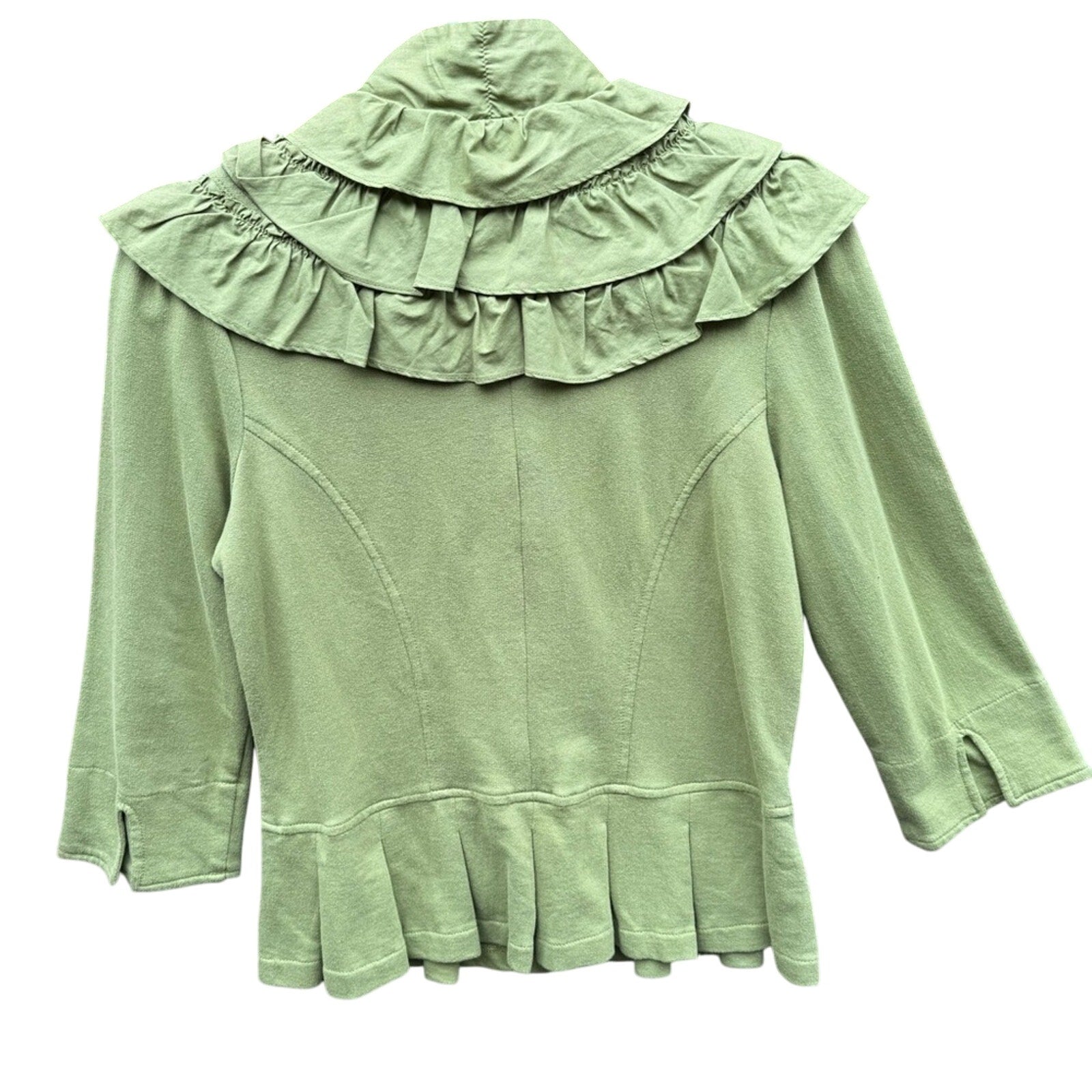 NWT New Bleu Bayou Womens Small Green Ruffle 3/4 Sleeve Button Up Jacket
