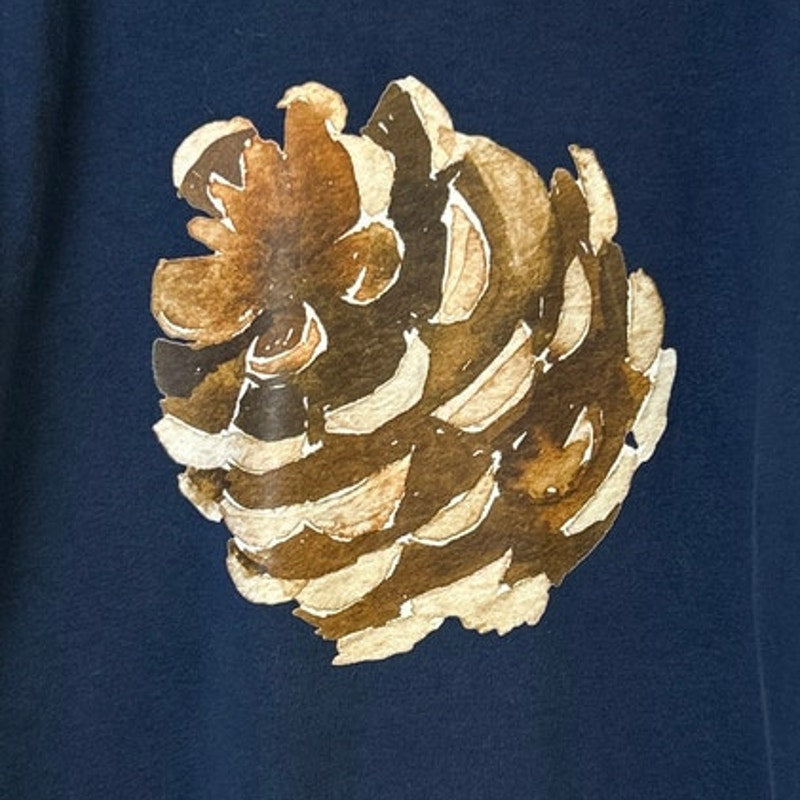 Upcycled Hand Printed Womens XXL Rustic Pinecone Long Sleeve Sweatshirt
