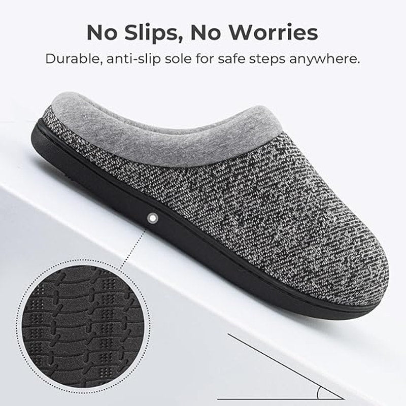 New HomeTop Womens Size 5/6 Gray Black Knit Memory Foam Comfort House Slippers