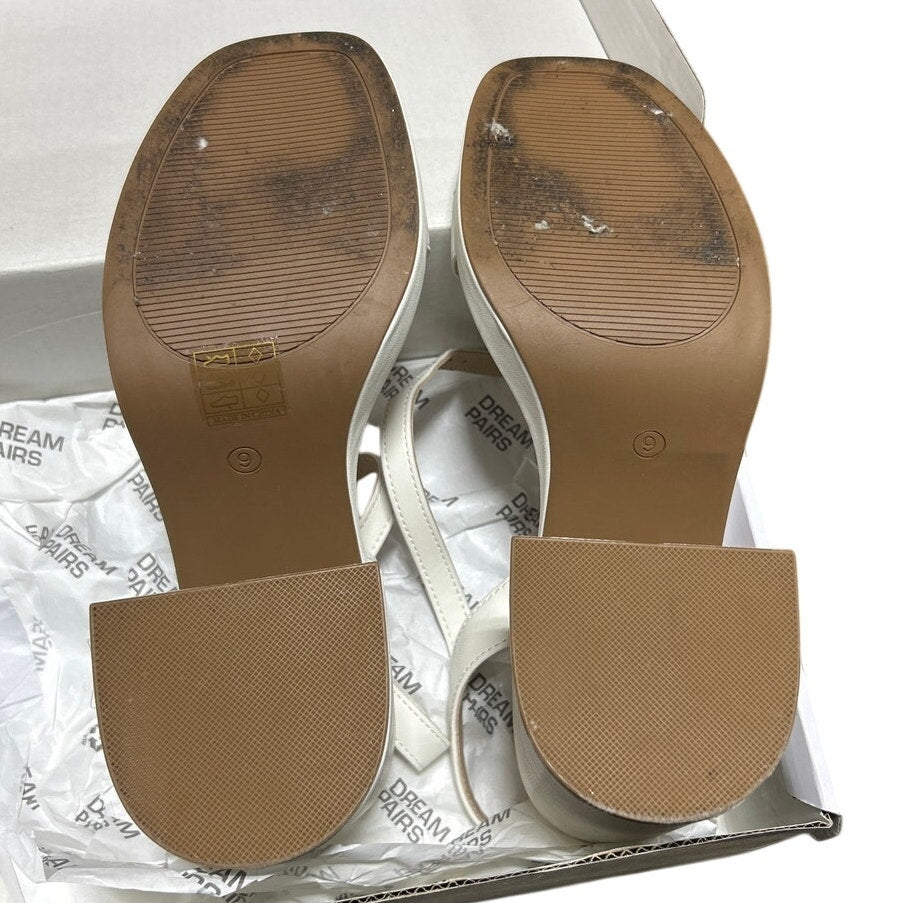 Dream Pairs Womens Size 9 White 4" Block Heels Open Square Toe Ankle Strap Shoes