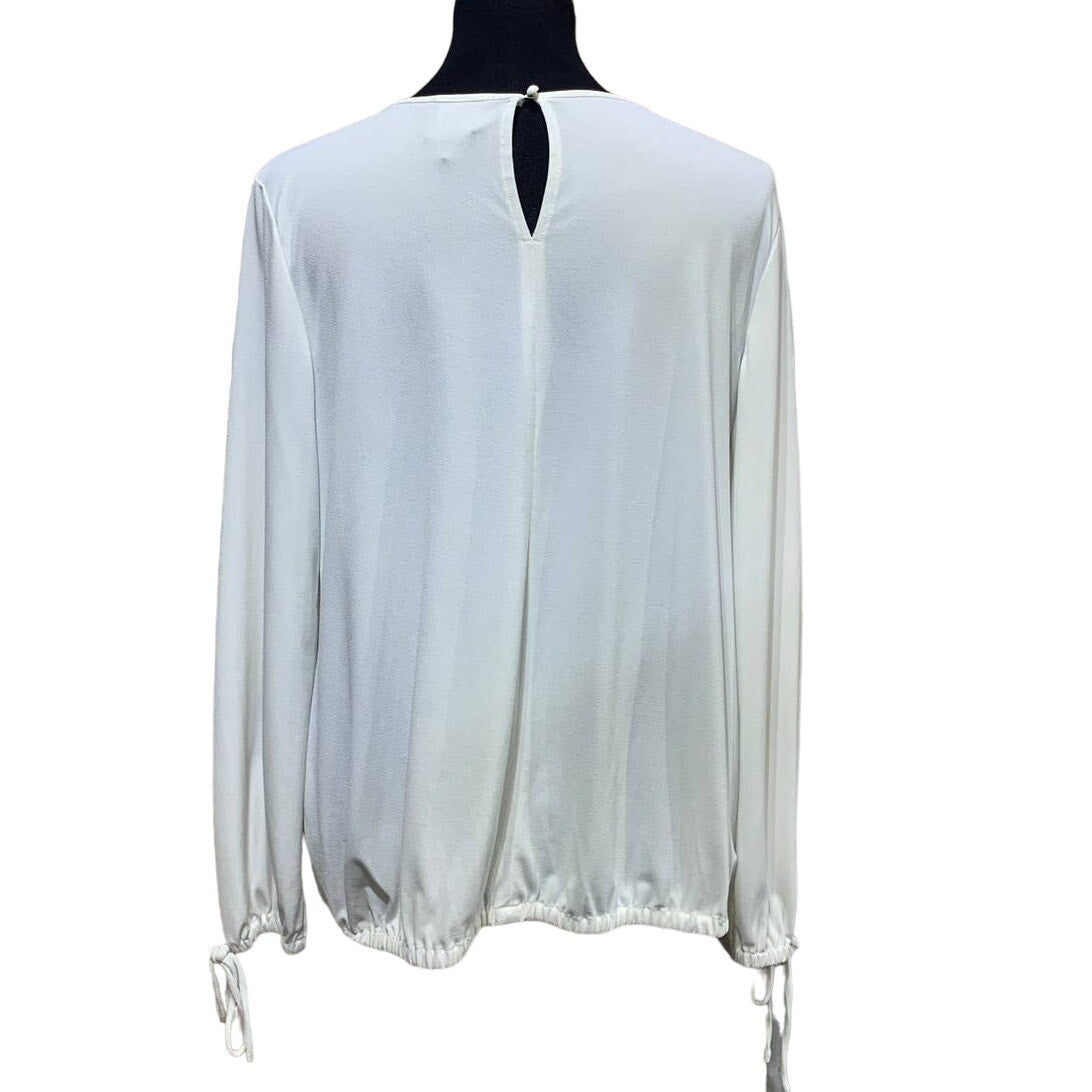 Beige by Eci Medium Long Sleeve Gathered Flowy Polyester Blend Keyhole Blouse