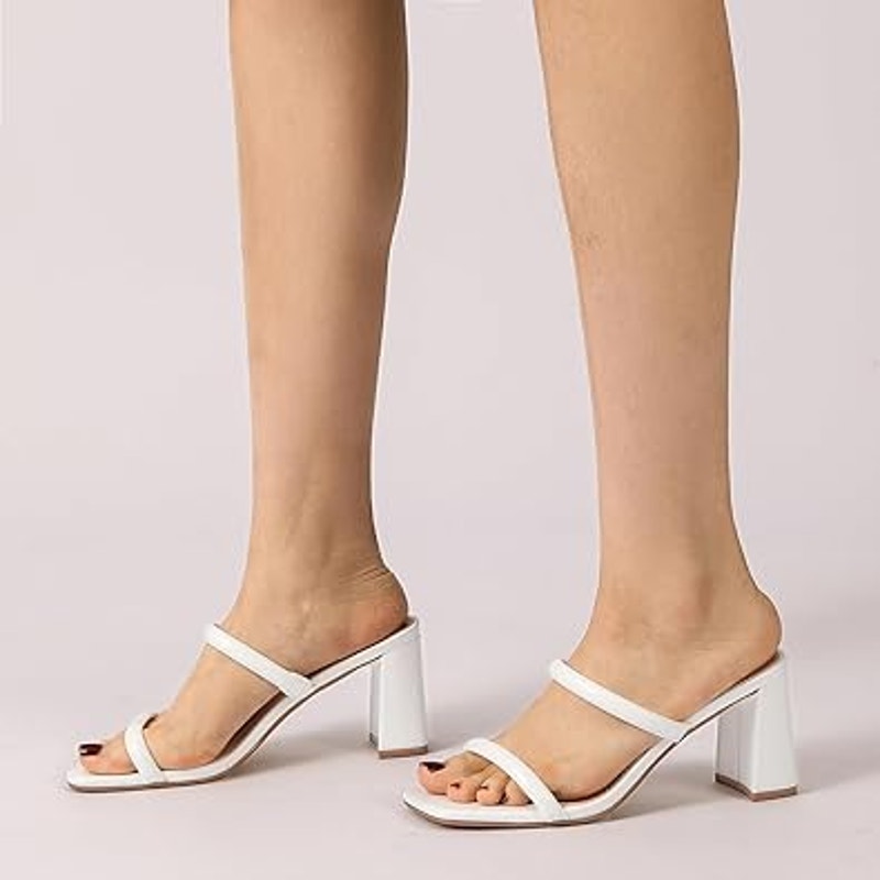 Avidirk Womens Size 7.5 White 2 Strap Slide On Open Toe 3" Chunky Heel Sandals