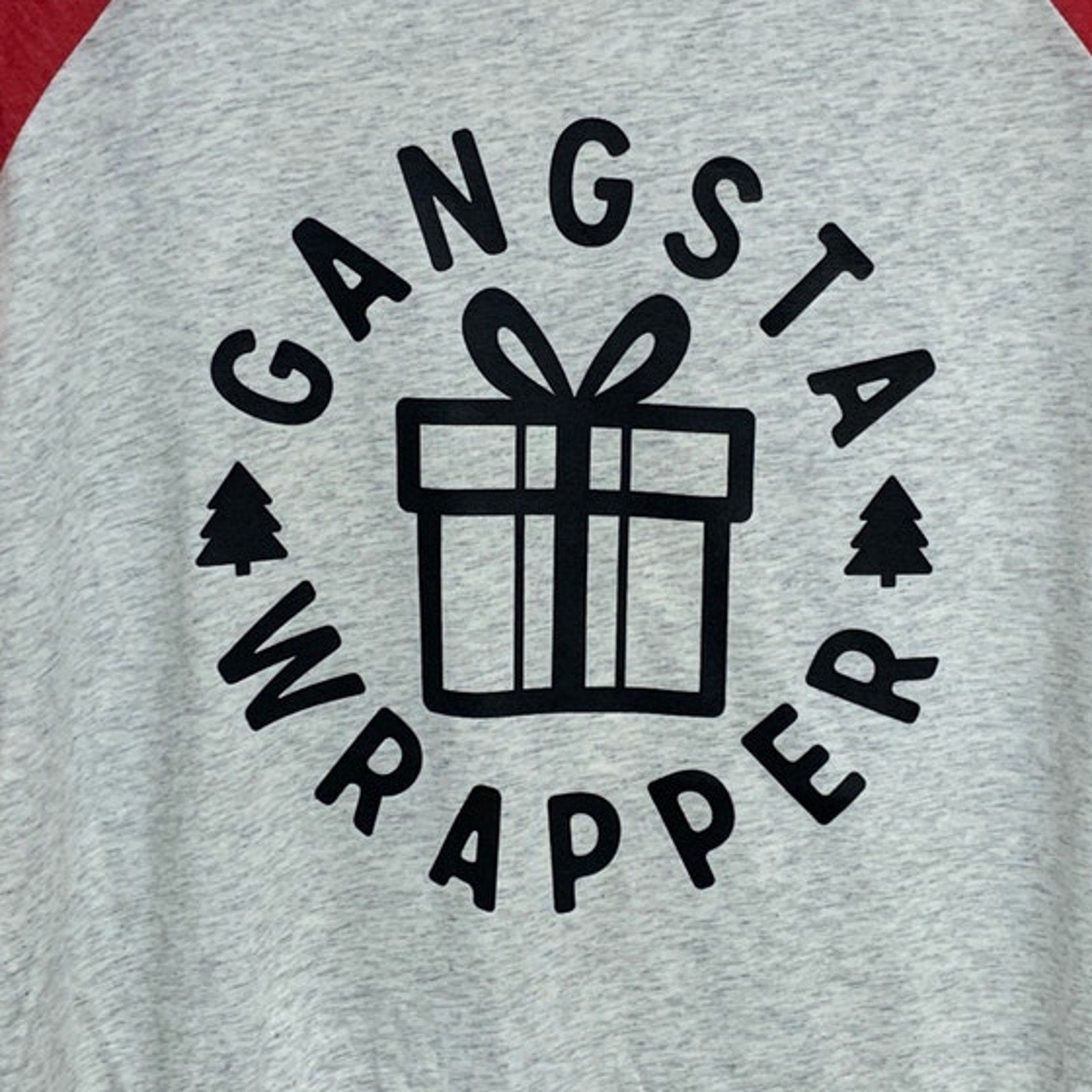 New Hand Printed Womens XL Gangsta Wrapper Christmas Long Sleeve Tee Shirt