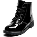 Girls Size 10 Black Patent Leather Lace Up Size Zip Ankle Combat Dressy Boots