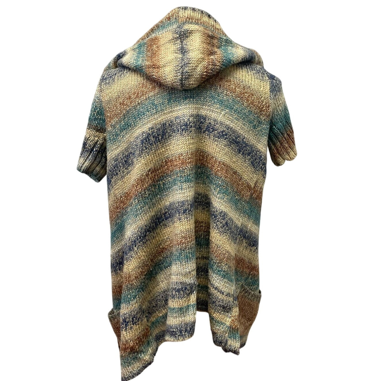 Dress Barn Womens Medium Short Sleeve Striped Knit Open Cardigan Hooded Sweater