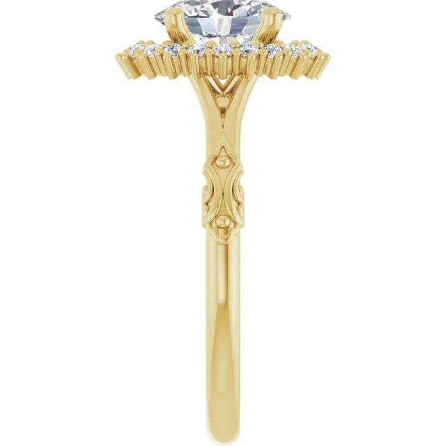 Vintage Halo Oval Engagement Ring 14K Yellow Gold