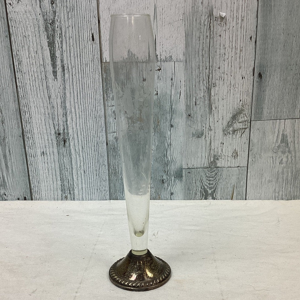 Vintage Duchin Sterling Silver Single Floral Etched Glass Bud Flower Vase