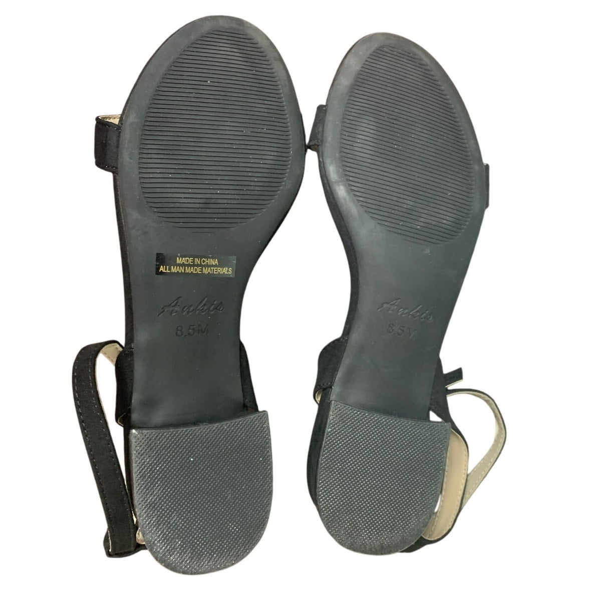 Ankis Womens 8.5 Black Faux Suede Open Toe Adjustable Ankle Strap Heeled Sandals