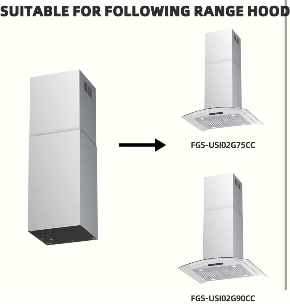 FIREGAS Range Hood Extension Chimney FGS-TI02-ZST, Stainless Steel Wall Mount Chimney Extension for FIREGAS Island Range Hood FGS-USI02G75CC and FGS-U