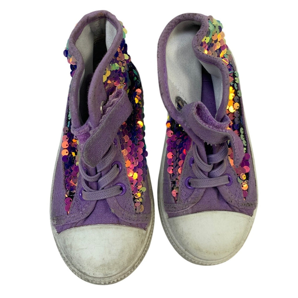 K KomForme Toddler Girls 9 Rainbow Sequin Sneaker Laced High Top Round Toe Shoes