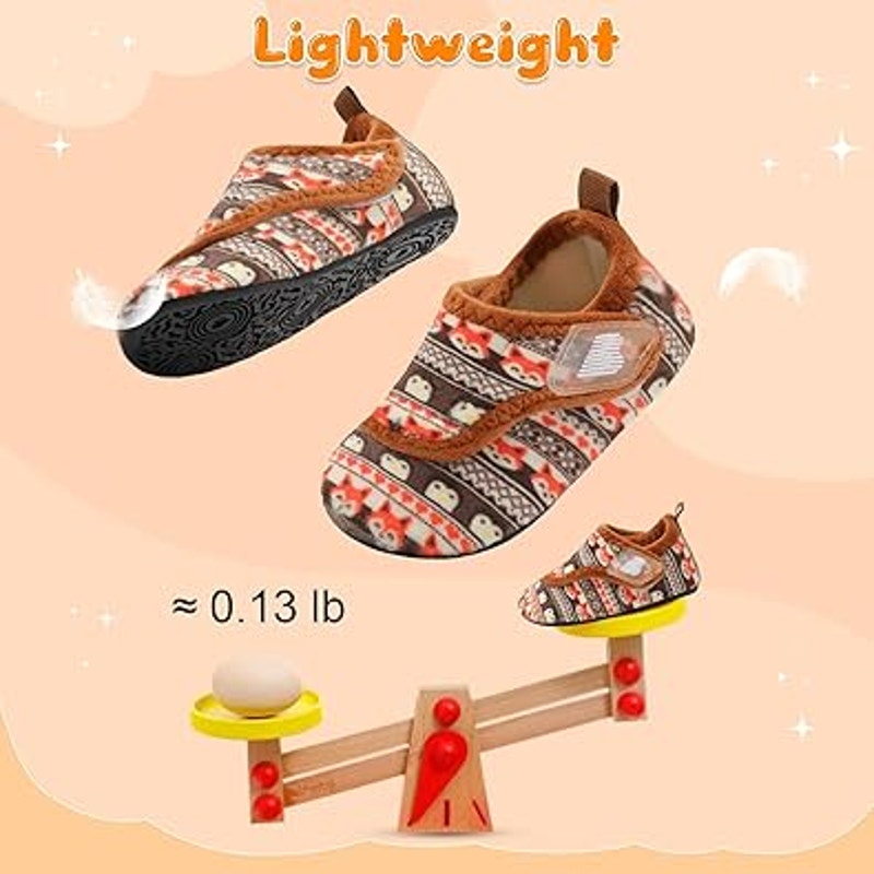 New Barerun Toddler Boys 6-6.5 SlippersFuzzy Latch & Hook Close Non Slip Shoes