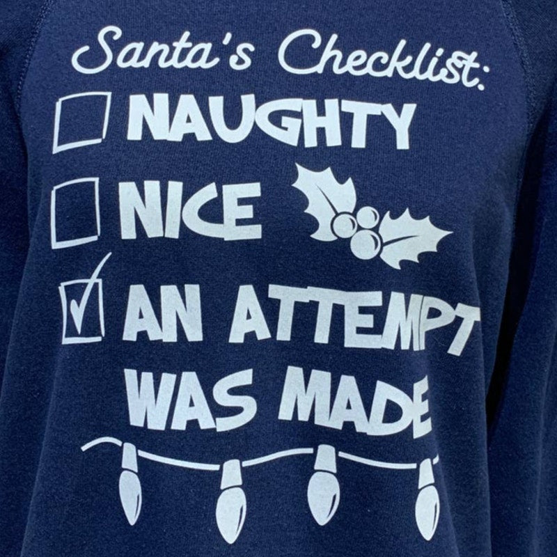 Upcycled Hand Printed Large Christmas Santa Checklist Naught Nice Sweatshirt