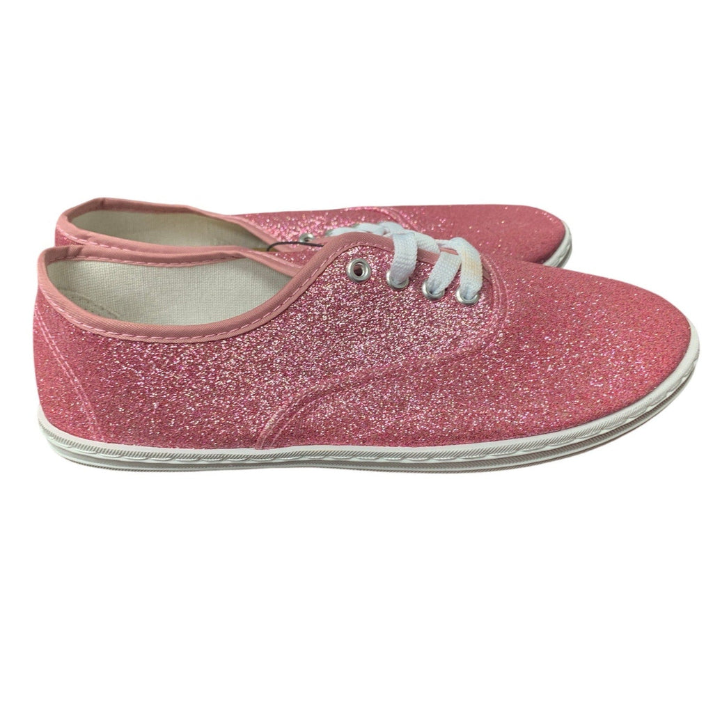 New Shoes18 Womens Size 10 Pink Glitter White Lace Up Canvas Shoes Sneakers