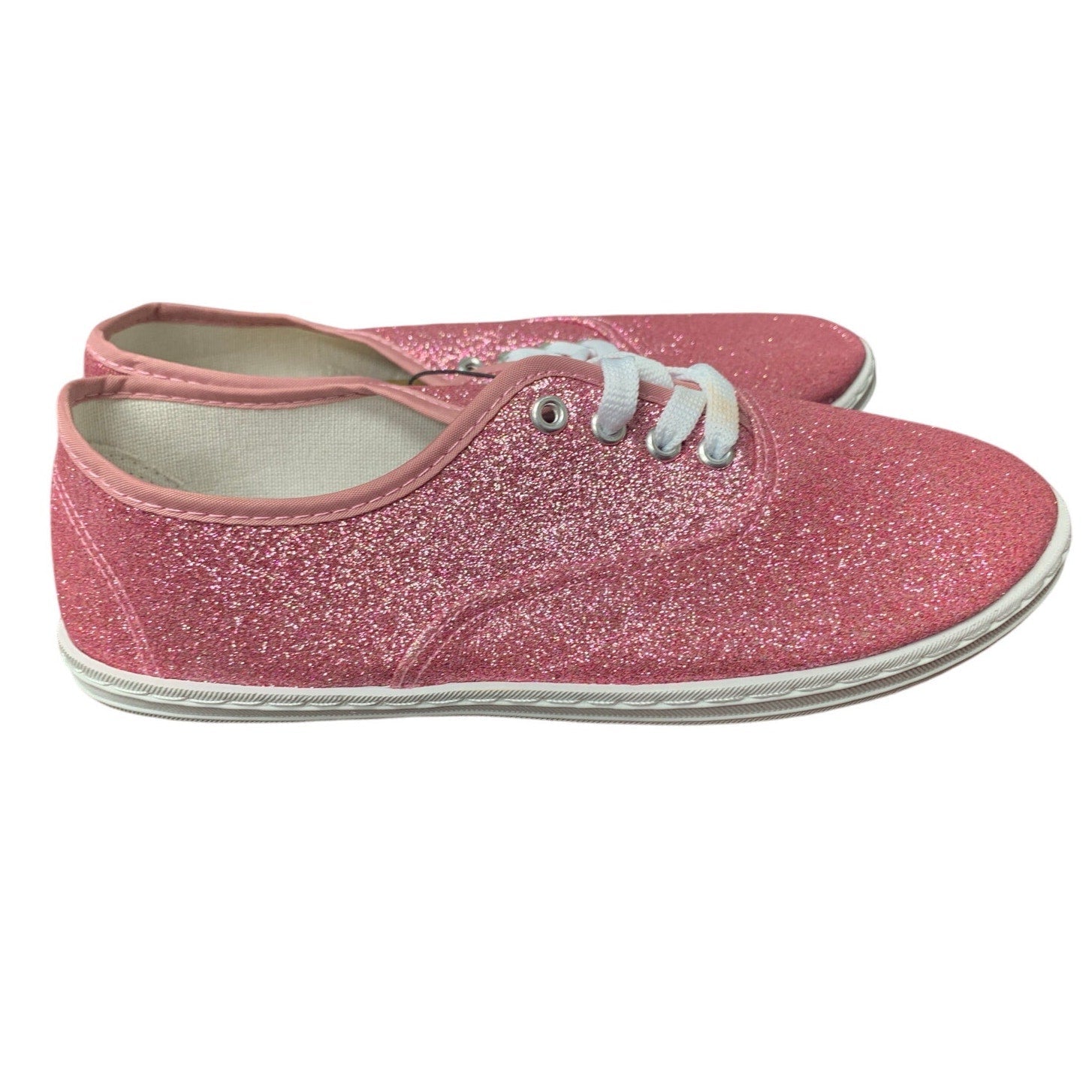 New Shoes18 Womens Size 10 Pink Glitter White Lace Up Canvas Shoes Sneakers