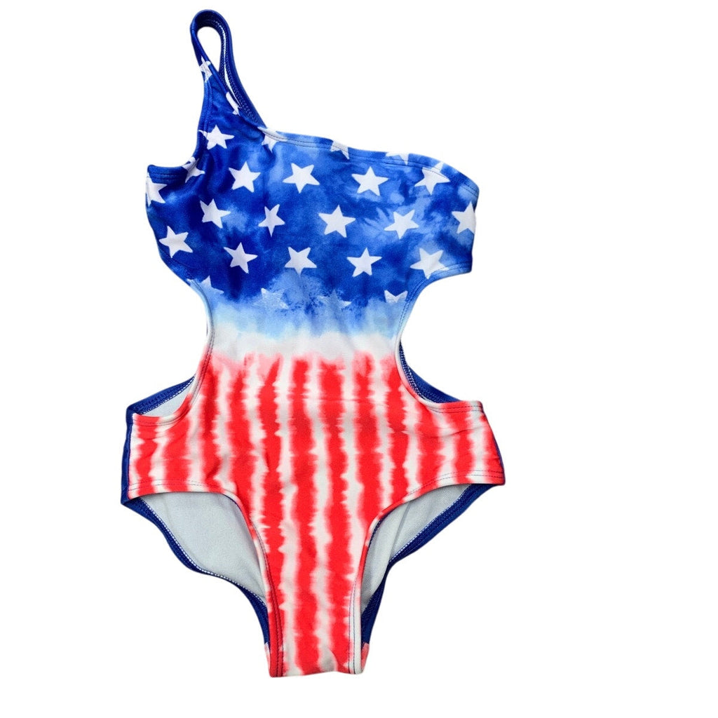 New Art Class Girls Size XS (4/5) One Shoulder Patriotic USA Stars Swimsuit