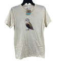 New Hand Printed Womens XS Ivory Woodland Owl Bird Short Sleeve Tee Shirt