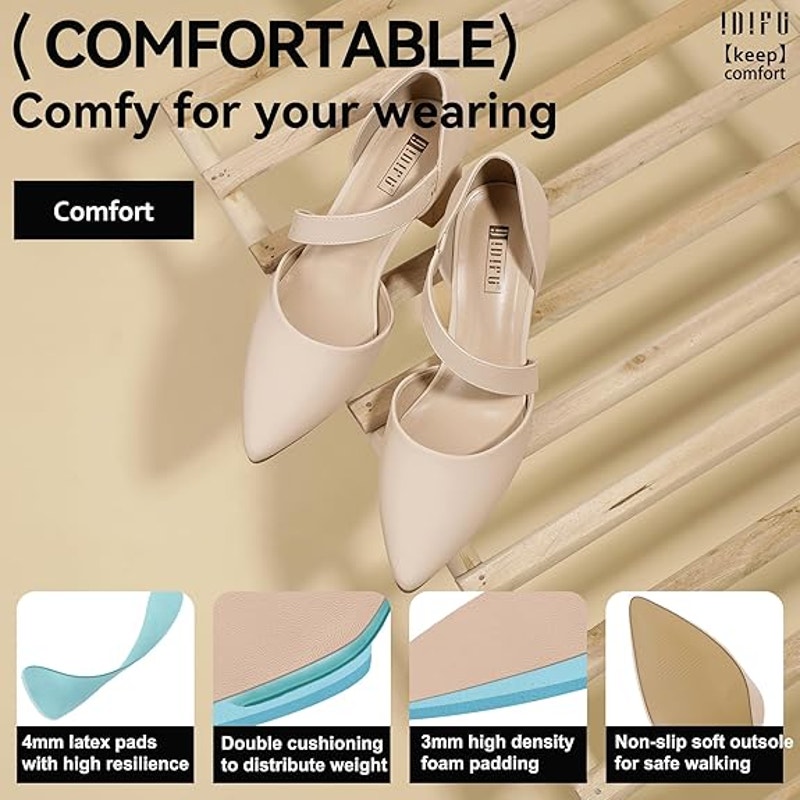 IDIFU Womens Size 6 Tan 2.5" Block Heel Closed Pointy Toe Cross Strap Shoes