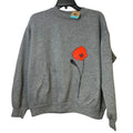 Upcycled Hand Printed Womens Small Gray Red Poppy Flower Front Back Sweatshirt