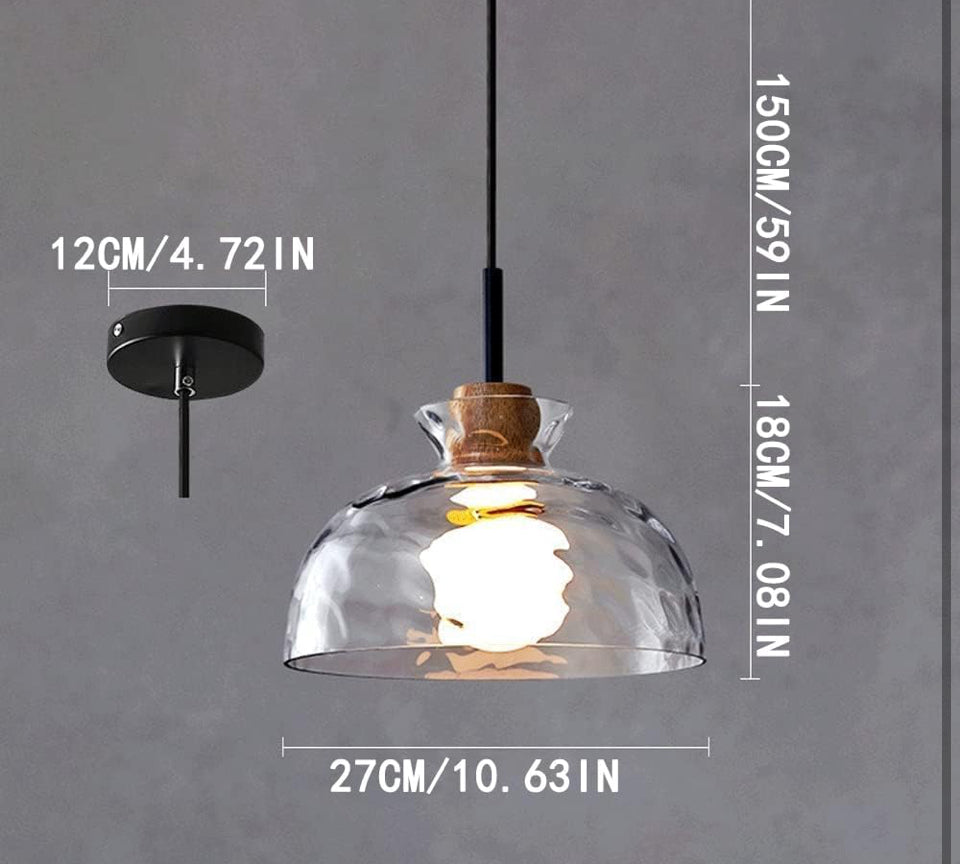 Open Box LTBFDDC Farmhouse Small Pendant Lights Kitchen Island, Adjustable Height Hanging Ceiling Lamp Handblown Glass Dome Clear Hammered Shade For D