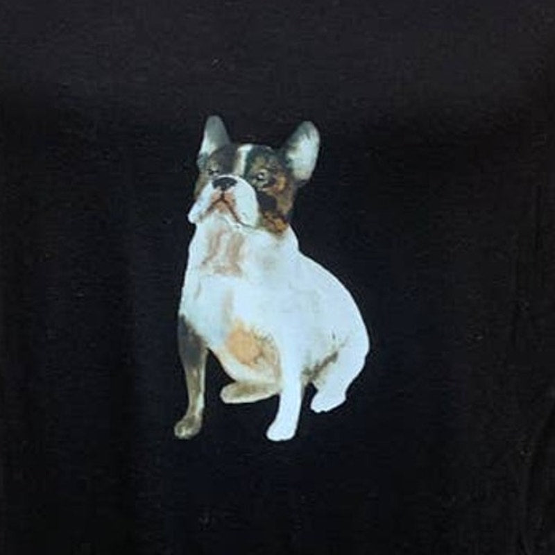 Hand Printed Upcycled Womens Large Boston Terrier Puppy Dog Short Sleeve Tee