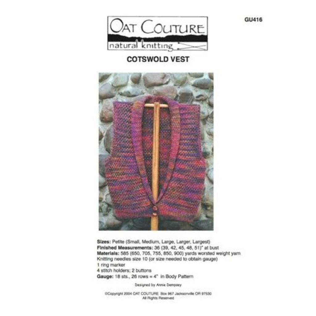 NWT Annie Dempsey Oat Couture GU416 Cotswold Vest Sweater Knitting Pattern