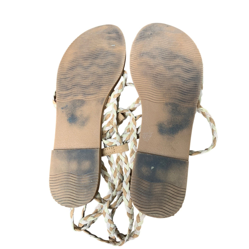 Sandalup Womens Size 8 Tan Strappy Braided Tie Up Sandal Open Toe Shoes