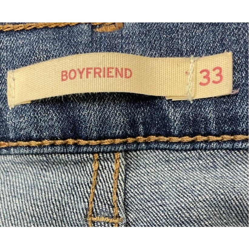 Levis Size 33 Factory Distress Cropped Boyfriend Stretch Cotton Denim Blue Jeans