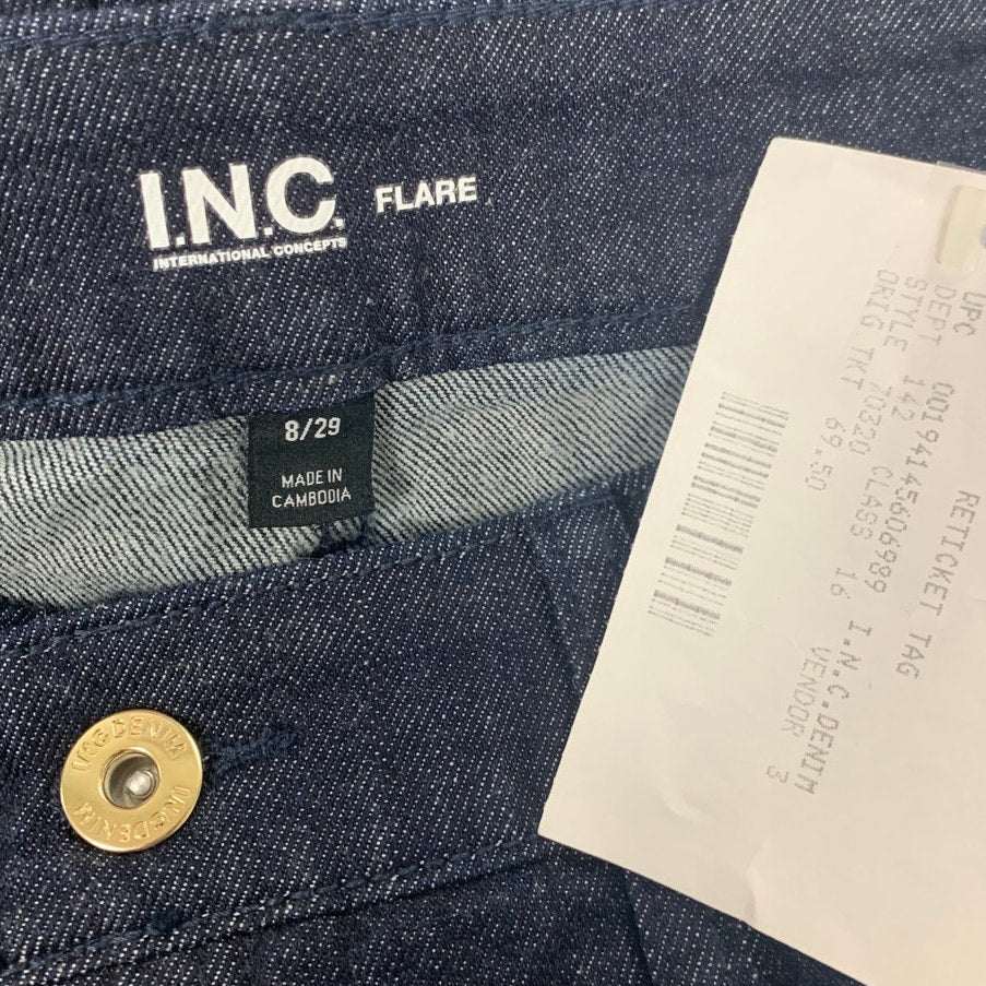 New INC International Concepts Womens Size 8 Dark Wash Flared Deanim Jeans
