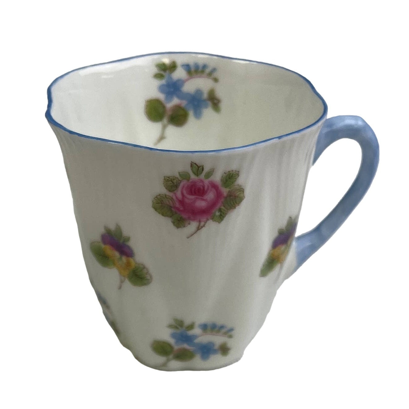 Vintage Shelley England Blue Trim Wildflowers Saucer Cup Fine Bone China Teacup