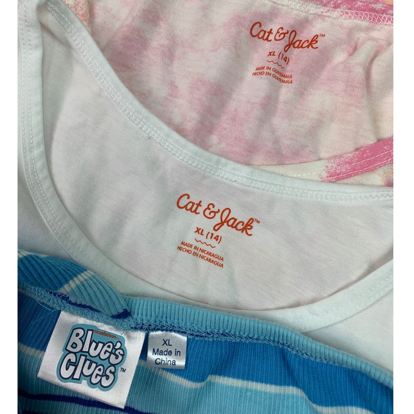 Lot of 3 New Cat & Jack Blues Clues Girls XL (14) Striped TieDye Heart Tank Tops