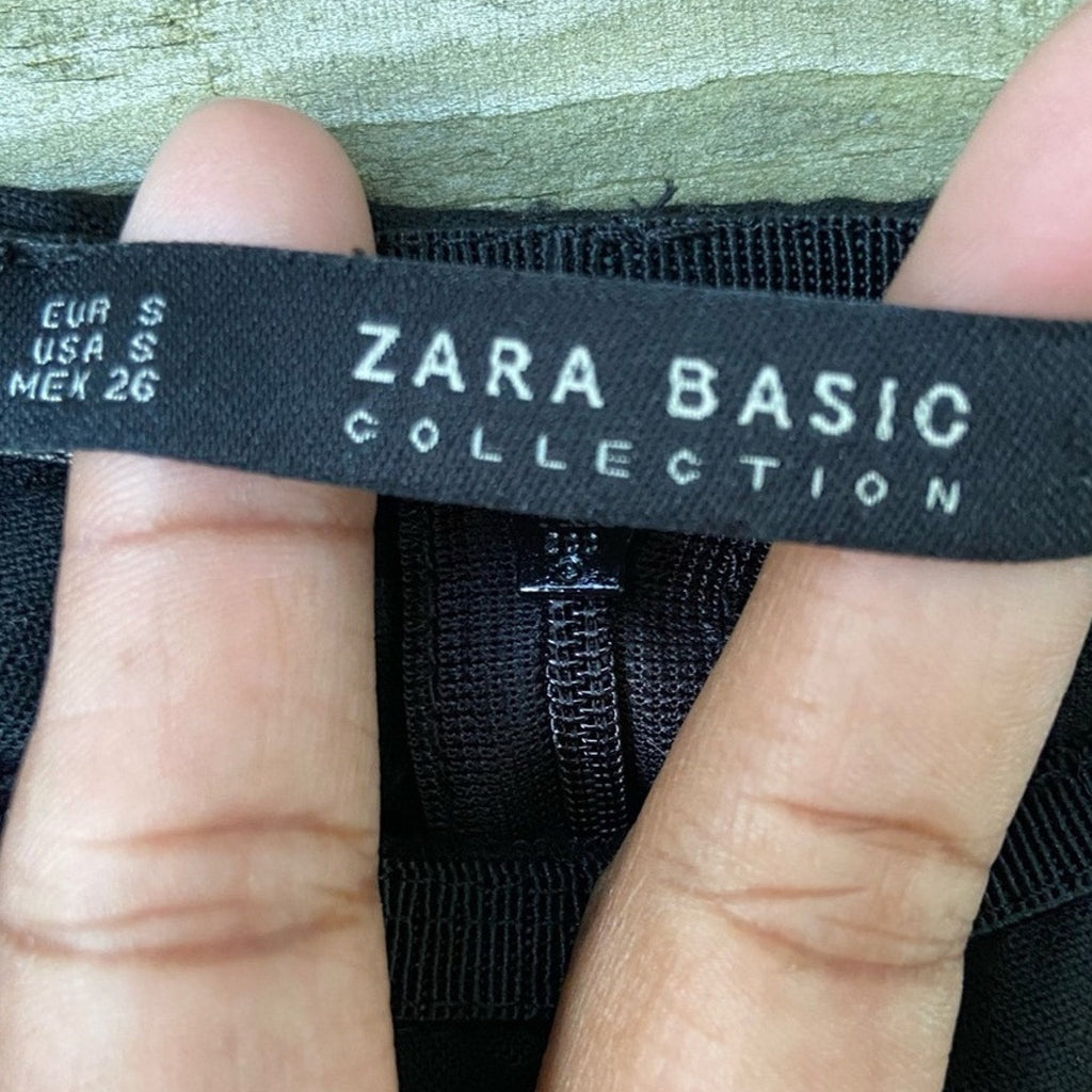 Zara Basic Womens Small Black 100% Polyester LBD Midi Off Shoulder Bodycon Dress