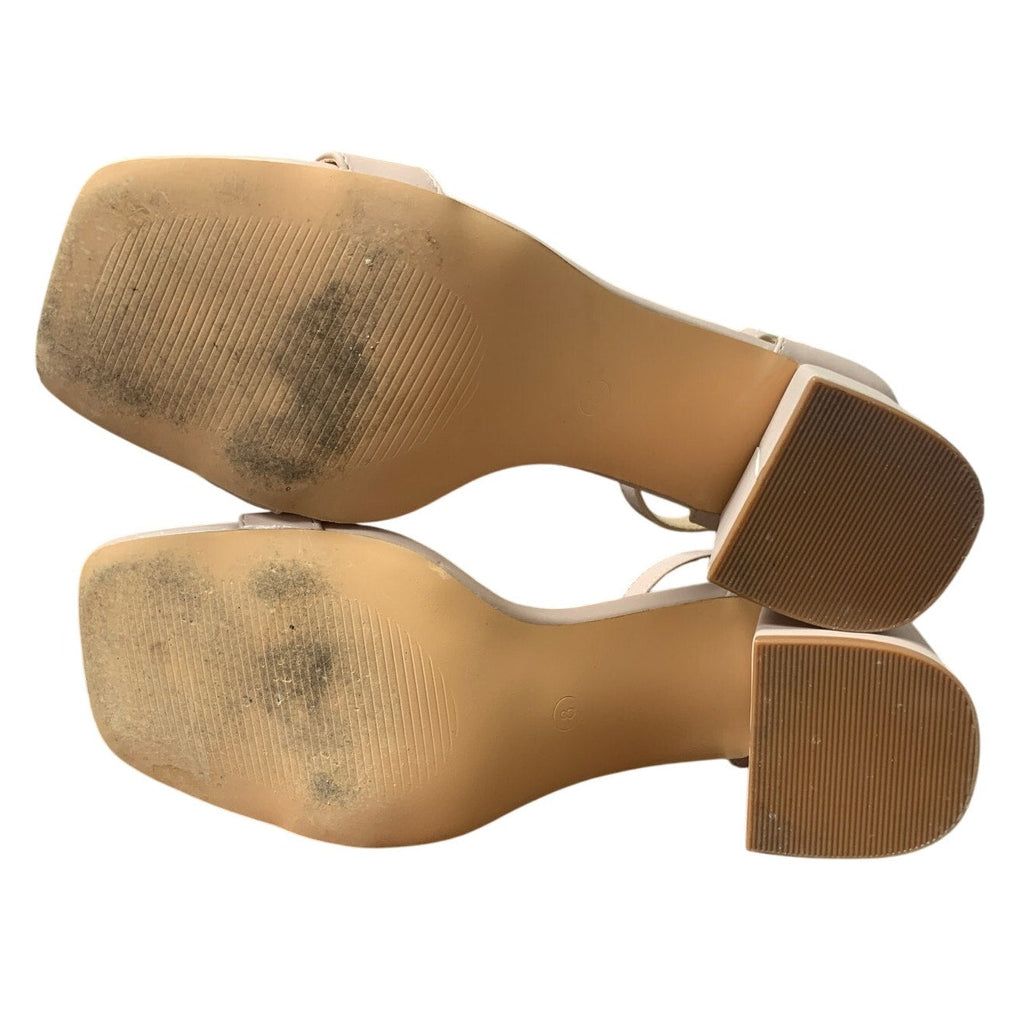 Idifu Womens Size 8 Pinky Tan Open Toe 3" Block Heel Ankle Strap Sandal Shoes