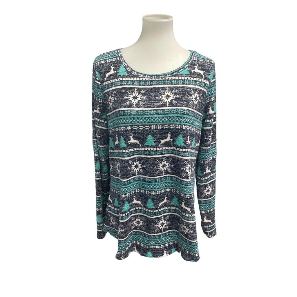 Time & Tru Faded Glory Womens Large Long Sleeve Boat Crew Neck Blouse Top