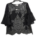 New Carmen Marc Valvo Womens Medium Nylon Lace Overlay Half Bell Sleeve Blouse