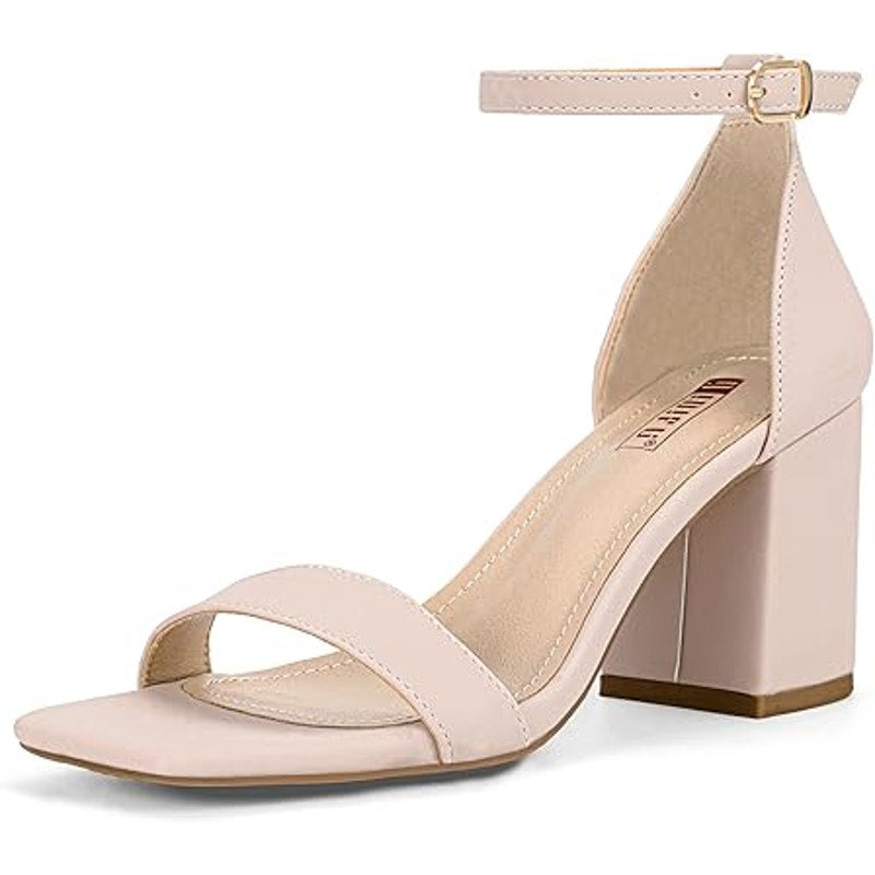 Idifu Womens Size 8 Pinky Tan Open Toe 3" Block Heel Ankle Strap Sandal Shoes