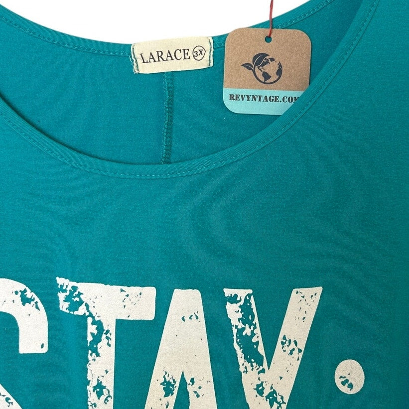 Upcycled Hand Printed Womens 3X Stay Tomorrow Needs You Long Sleeve Tee Shirt