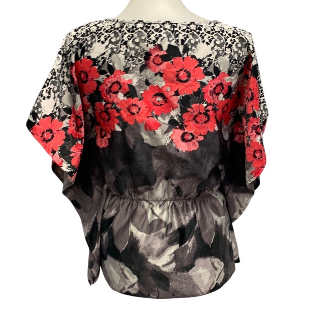 IZ Byer Womens Medium Batwing Sleeve Floral Lightweight Polyester Blouse