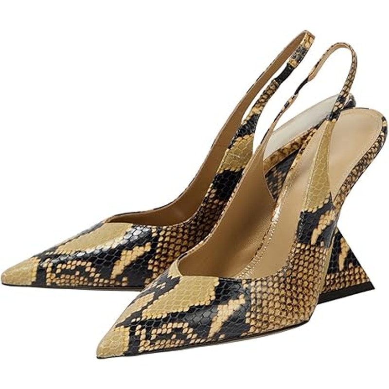 New Caglglz Womens Size 10 Gold Black Faux Snake 4.5" Wedge Heel Slingback Shoes