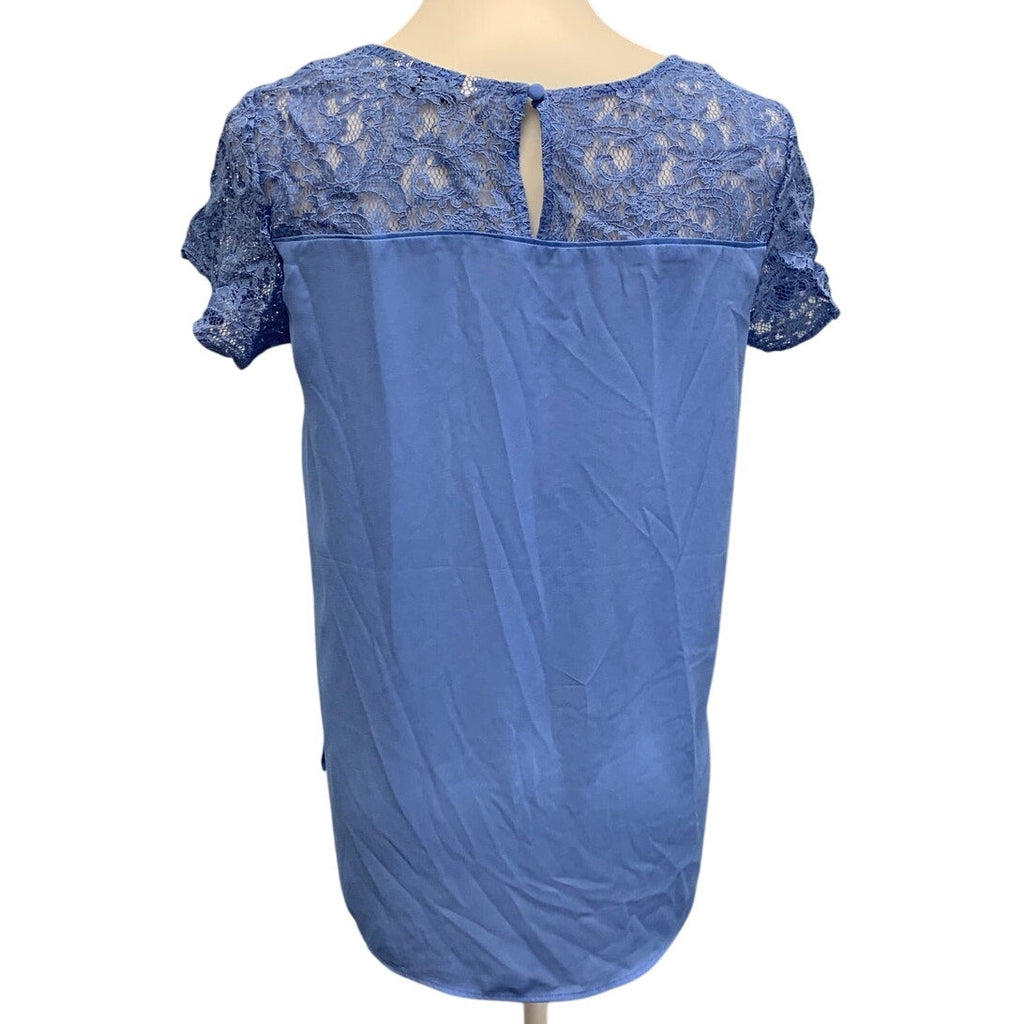 Express Womens Small Lace Chest Detail Solid Blue Short Sleeve Top Blouse