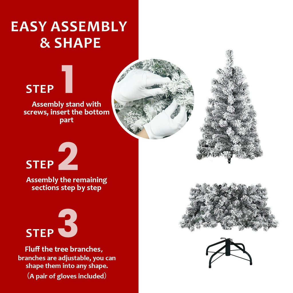 6FT Flocked Christmas Tree – Artificial Snowy Holiday Tree with 678