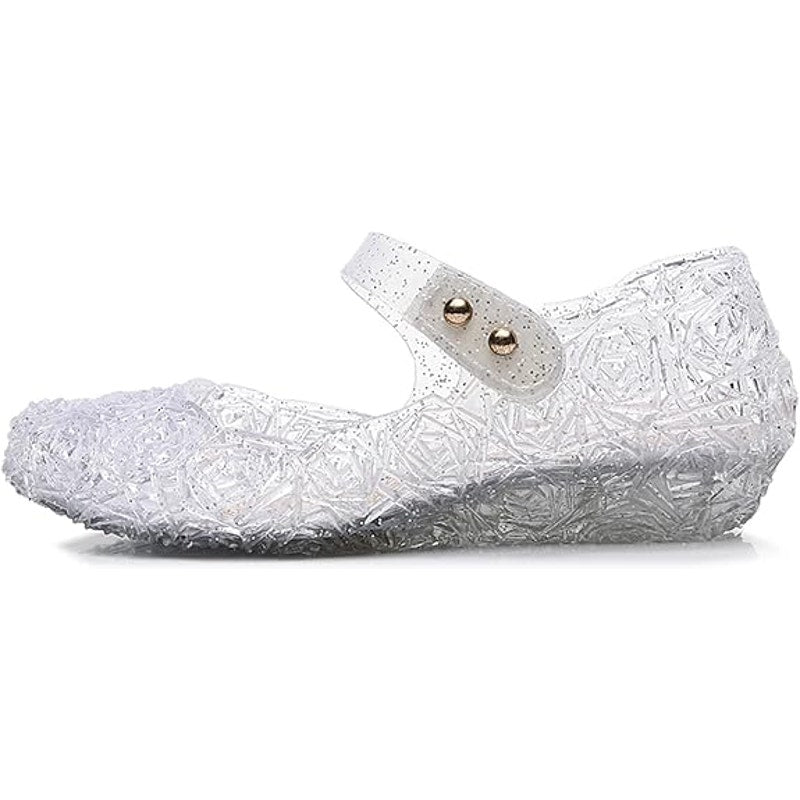 OMGard Little Girls Size 11 Clear Glitter Flats Floral Mary Jane Jelly Shoes