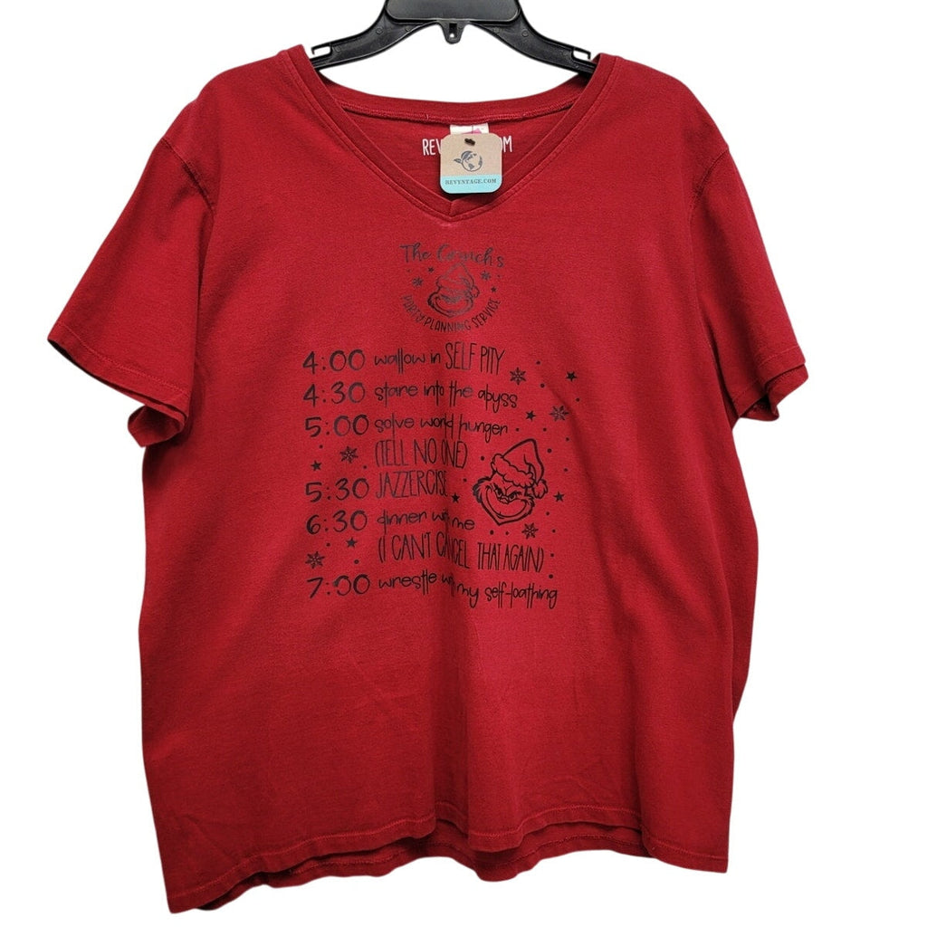 Hand Printed Women XL Grinch's Christmas Party Planning Service Short Sleeve Tee