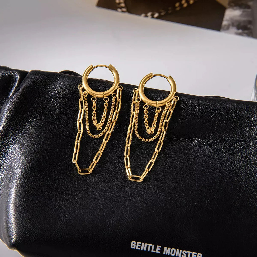 18K Gold-Plated Chain Hoop Earrings