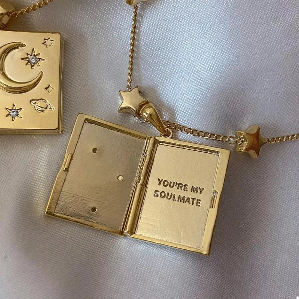 18K Gold-Plated Star Moon Zircon Lock Necklace