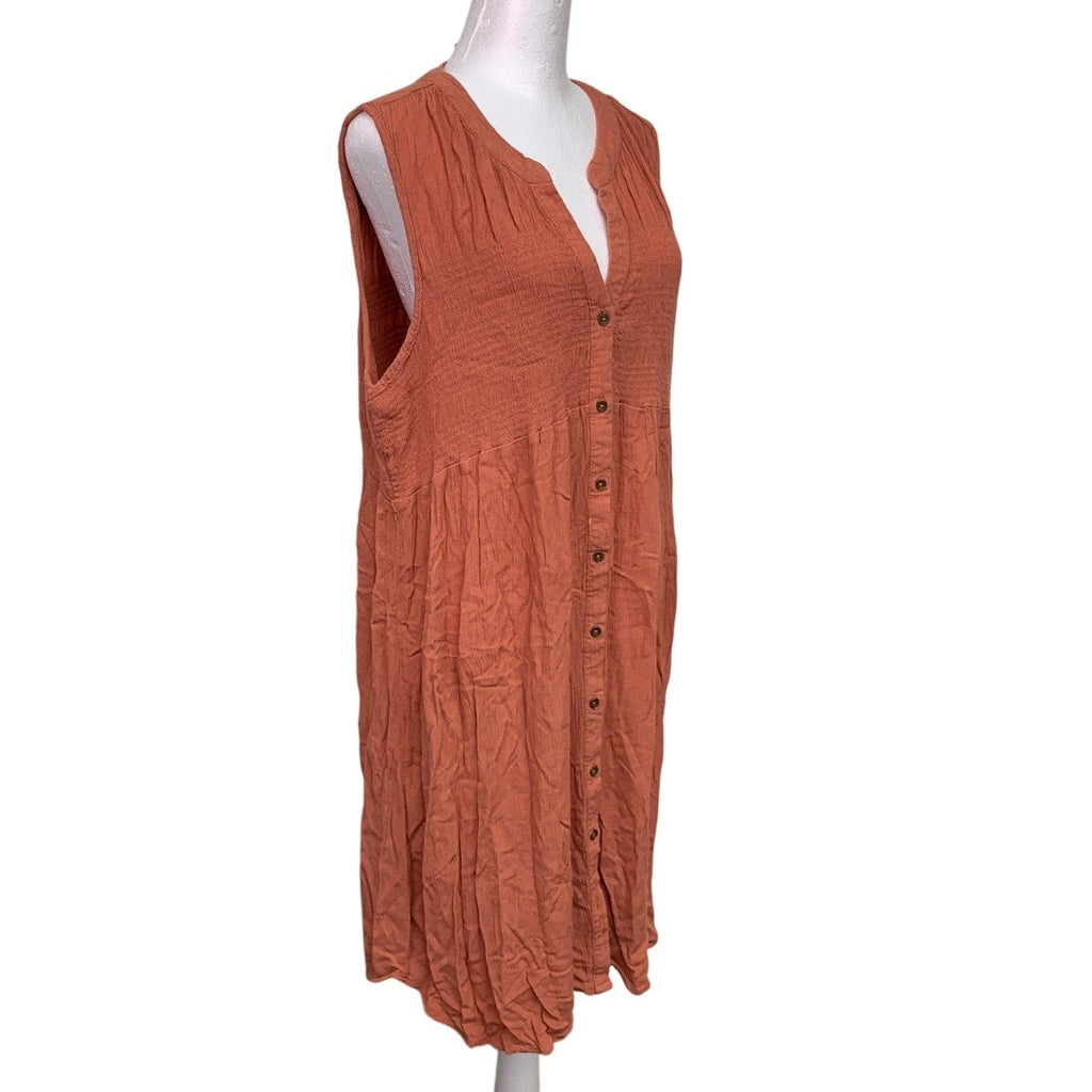 Knox Rose Womens XL 100% Rayon Sleeveless Button Up V Neck Shift Midi Dress
