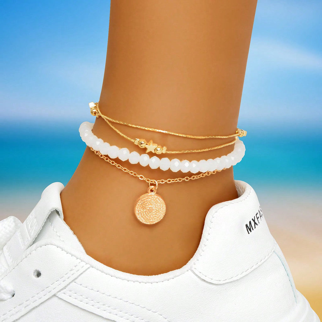 Beach Bliss Set of Two Multi-Layered Anklets Perfect for Vacation
