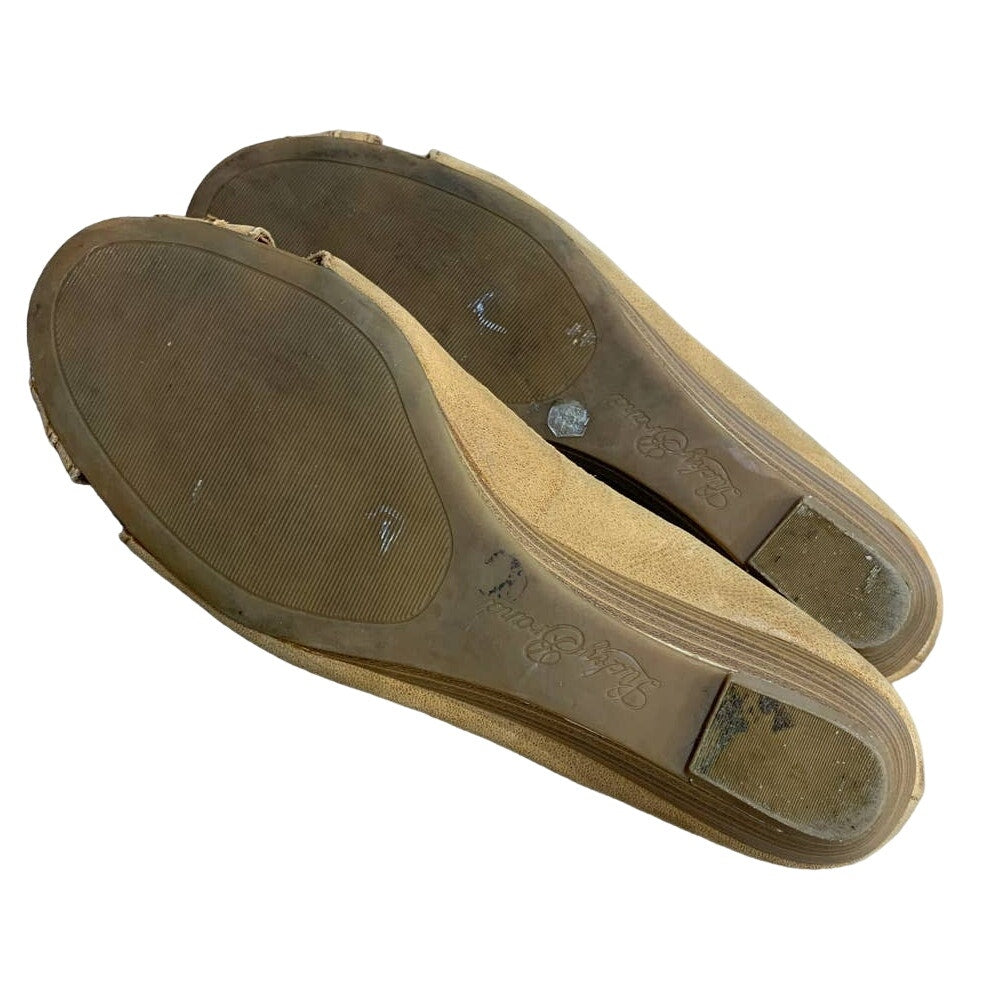 Lucky Brand Size 9.5 Leather Upper Tan Peep Toe Wedge Heel Slip On Shoes